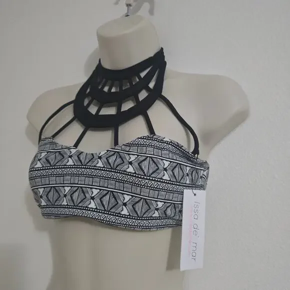 NWT Issa de'mar Morrocco High Neck Strappy Bikini Top Black-M Festival Boho - Picture 2 of 7